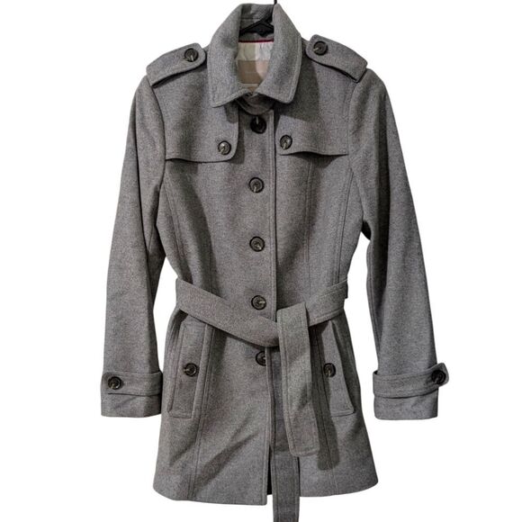 Banana Republic Grey Melange Wool Blend Petite Trench Coat w/Belt Women's S - Picture 1 of 10